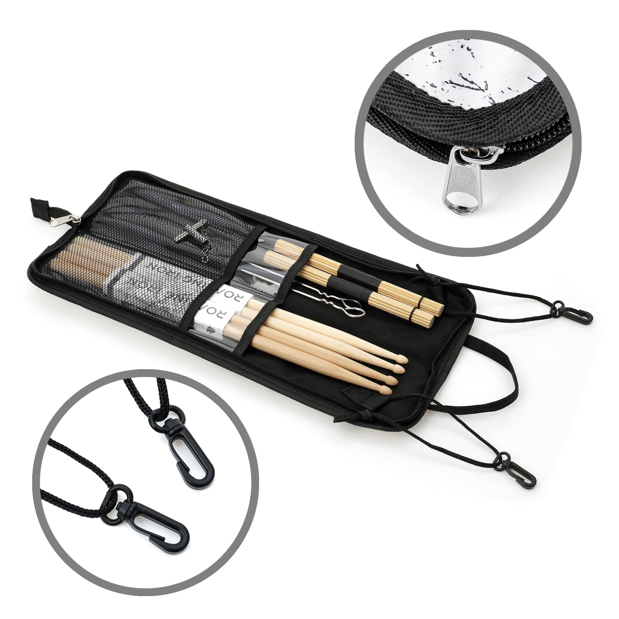 Set mit Marmormuster Leder Drumstick Tasche mit 5A Hickory Drumsticks, 5A Maple Drumsticks, Drum Brushes, Rute Sticks und Drum Key