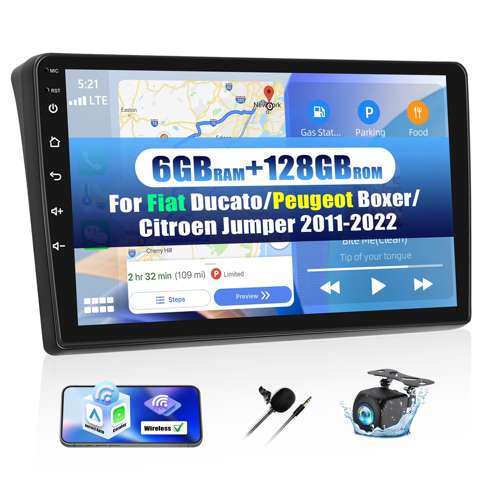 Android15, 6G+128G 8Núcleos GOHHDL Autoradio para FIAT Ducato 3/Peugeot Boxer 2/Citroën Jumper 2 2011-2022 Carplay Android Auto, Pantalla de 9 Pulgadas 2Din con GPS WiFi BT FM/RDS DSP SWC Cámara
