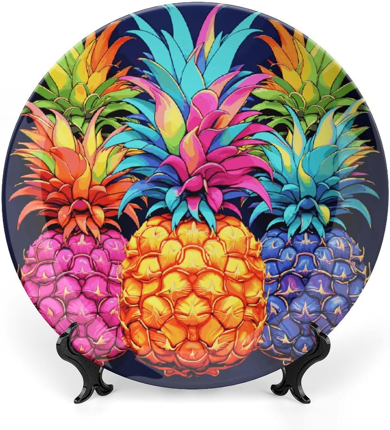 Colorful Pineapple Bone China Decorative Plates 10inch Porcelain Plates with Display Stand Small Desert Plate Ceramic Dinner Dish Decorative Plate for Wall Hanging Bone China Dish