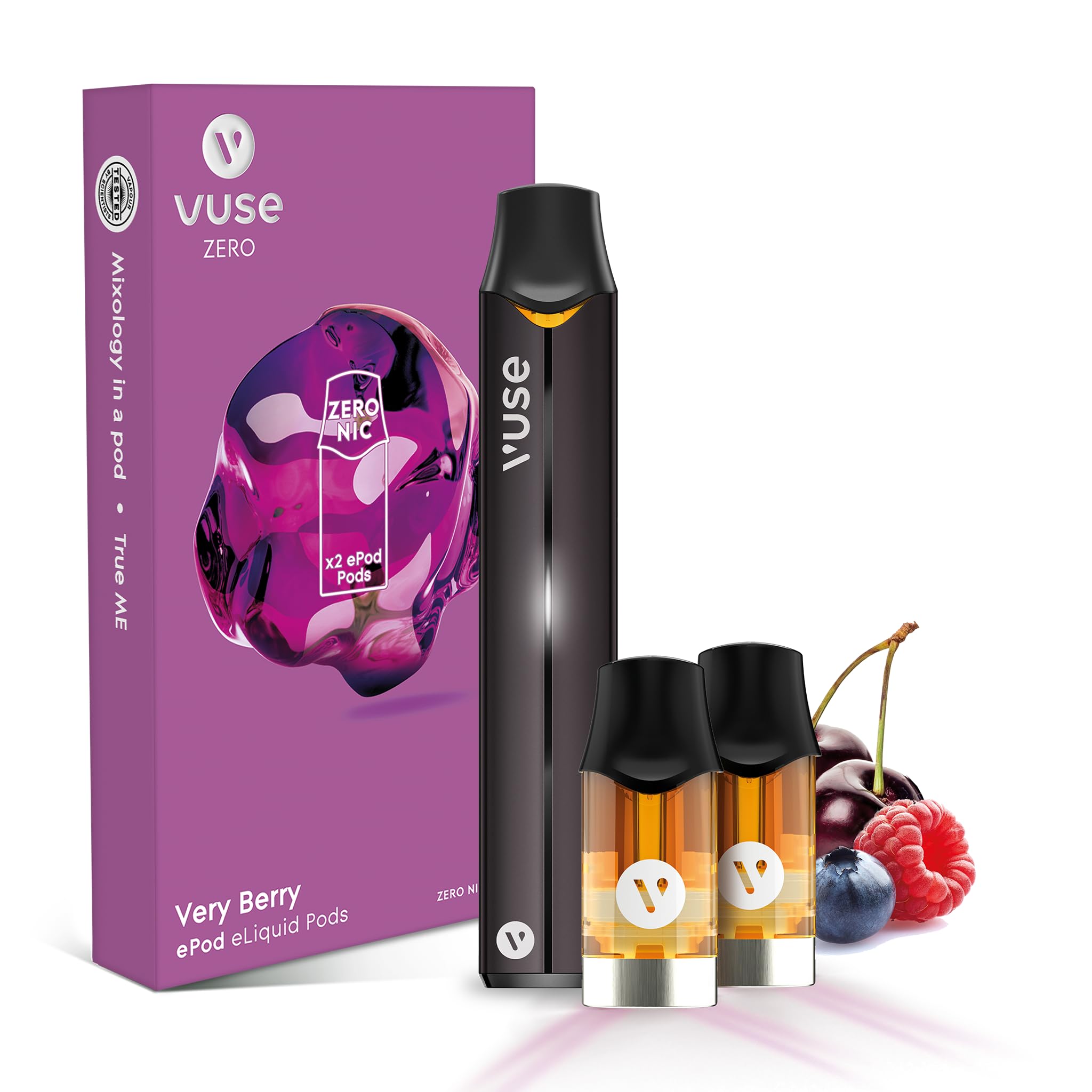 Vuse ePod 2 Vape Device and Magnetic USB Charger, Pods available separately, Colour: Graphite & ePod Pods, e-Liquid refill for ePod device, For Nicotine-Free Vaping, Flavour: Very Berry, Pack of 2