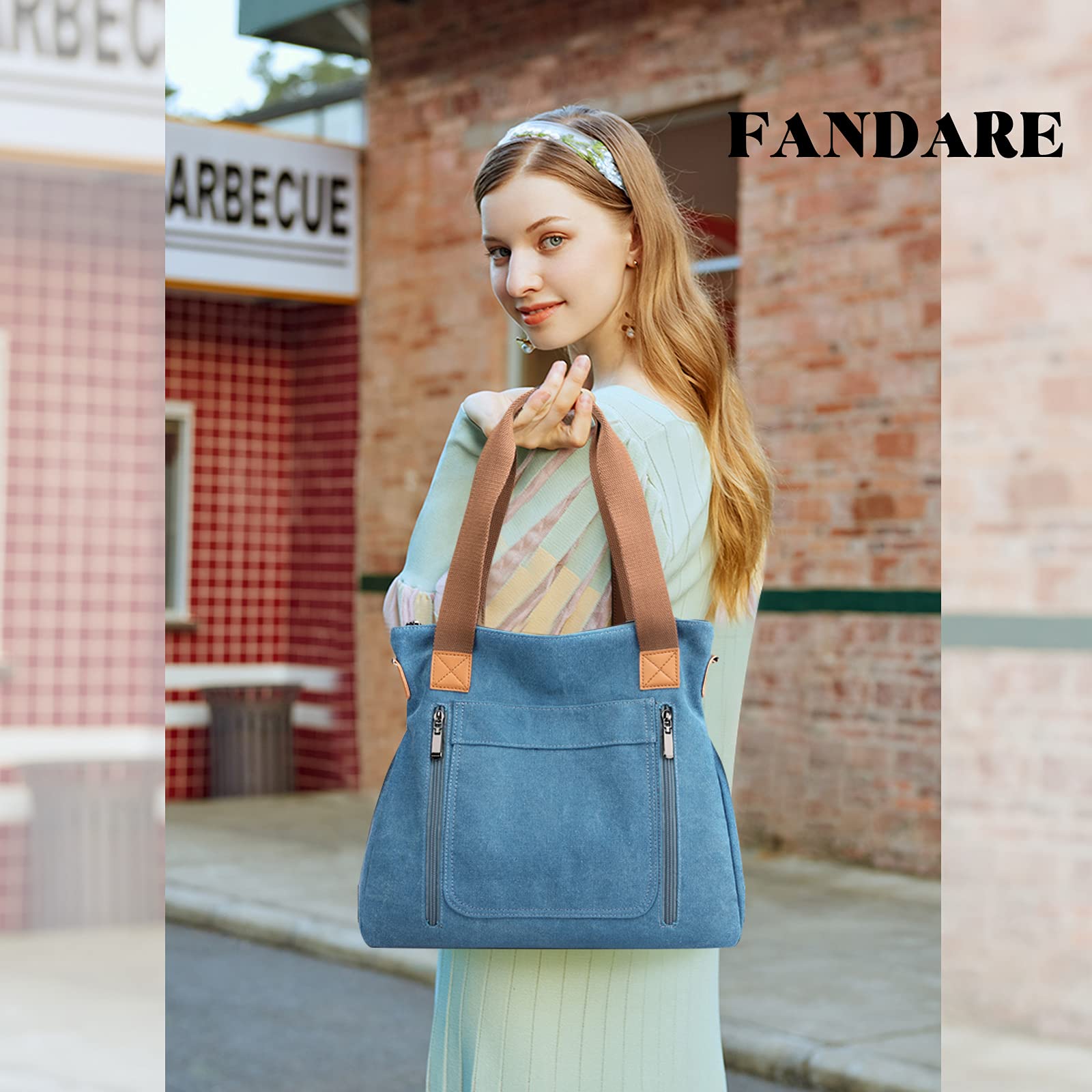 FANDARE Lona Bolsos Mano Mujer Bandolera Bolsos de Mensajero Conmutar Bolso Hombro Cruzado para 12.9 Pulgadas Tableta Señora Viaje Trabajo Escuela Compras Crossbody Bag