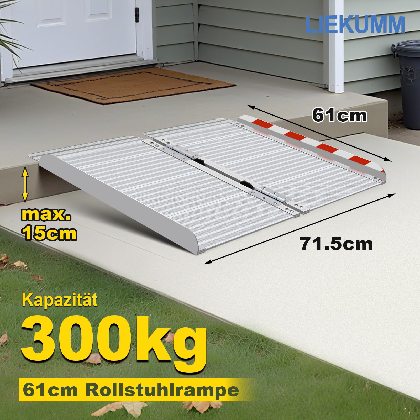 LIEKUMM Rampa progowa o pojemności 60Lx72W 300 kg, poręcze dla wózków inwalidzkich do domu, schodów, handicapów, drzwi, aluminiowej składanej rampy dla wózków inwalidzkich