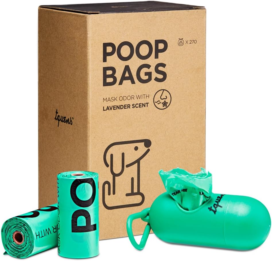 Tquens P100 Poop Bags Lavender Scented Leak-Proof Dog Waste Bags with Dispenser and Refill Rolls - 270 Count
