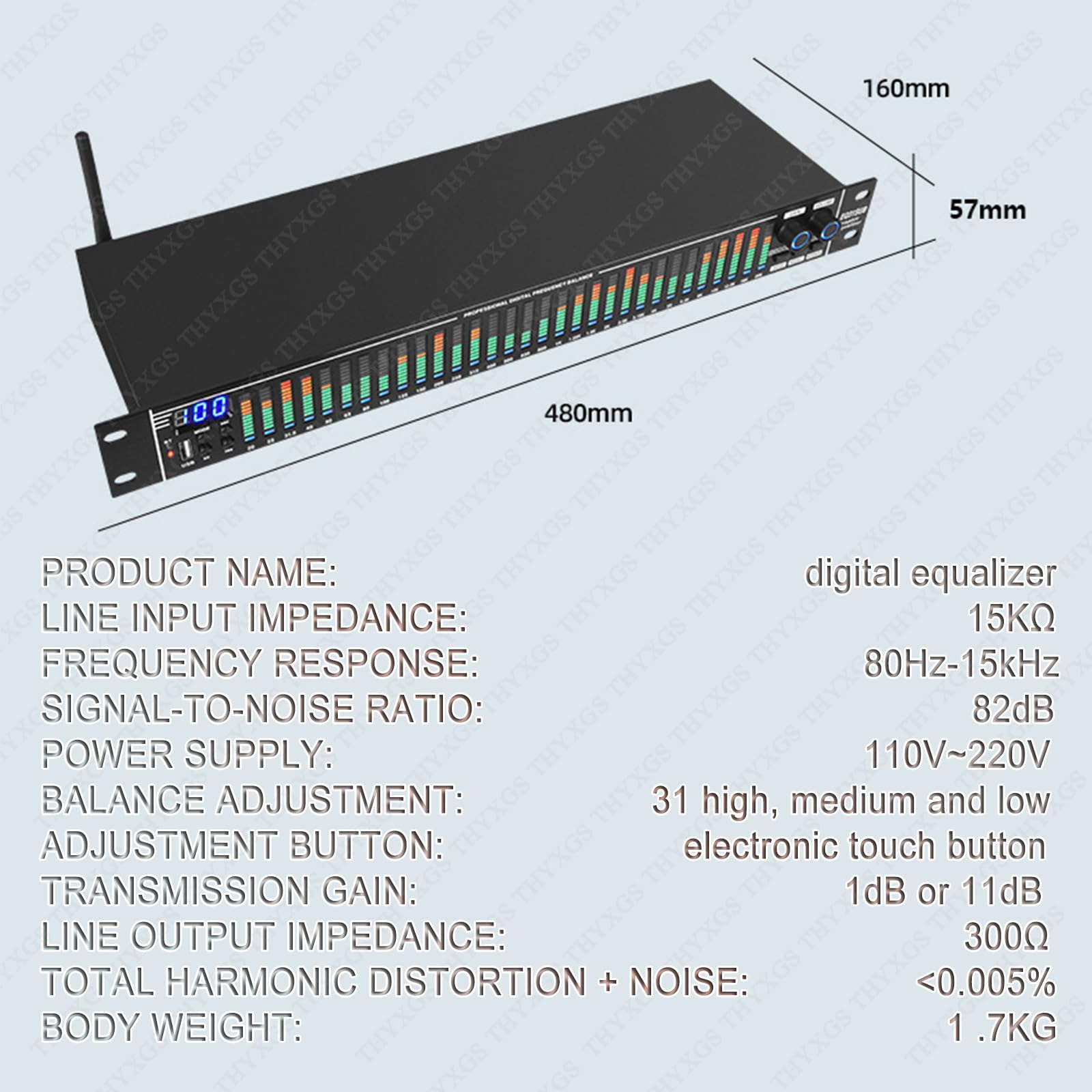 LED Digital Equalizer, 31-Band Stereo Equalizer mit Low/Mid/Treble Anpassung und intelligenter Rauschunterdrückung für Bühnenperformance und Karaoke