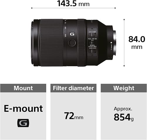 Sony SEL70300G 70 - 300 mm F4.5-5.6 FE Full Frame Optical Steady Shot G Lens - Black - 7