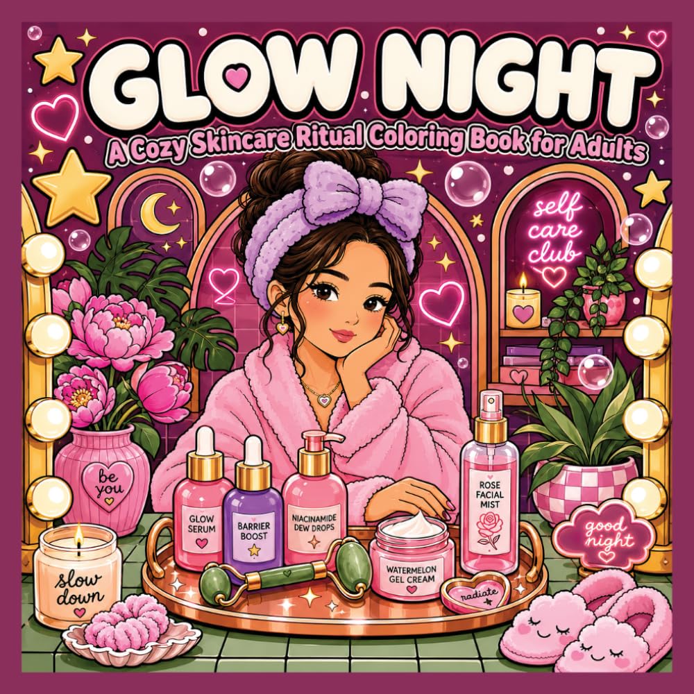 Glow Night Coloring Book: A Cozy Skincare Ritual Coloring Book for Adults - Bold & Easy Evening Self-Care Scenes to Color and Unwind (Cozy Rituals: A ... Tea, Baths, Sleep, and Cozy Evening Moments)
