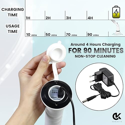 Miniatura 6 de Limpiador eléctrico giratorio K-129 nuevo inalámbrico 350 RPM 4000mAh batería 6 cabezales de limpieza reemplazables, mango largo ajustable para