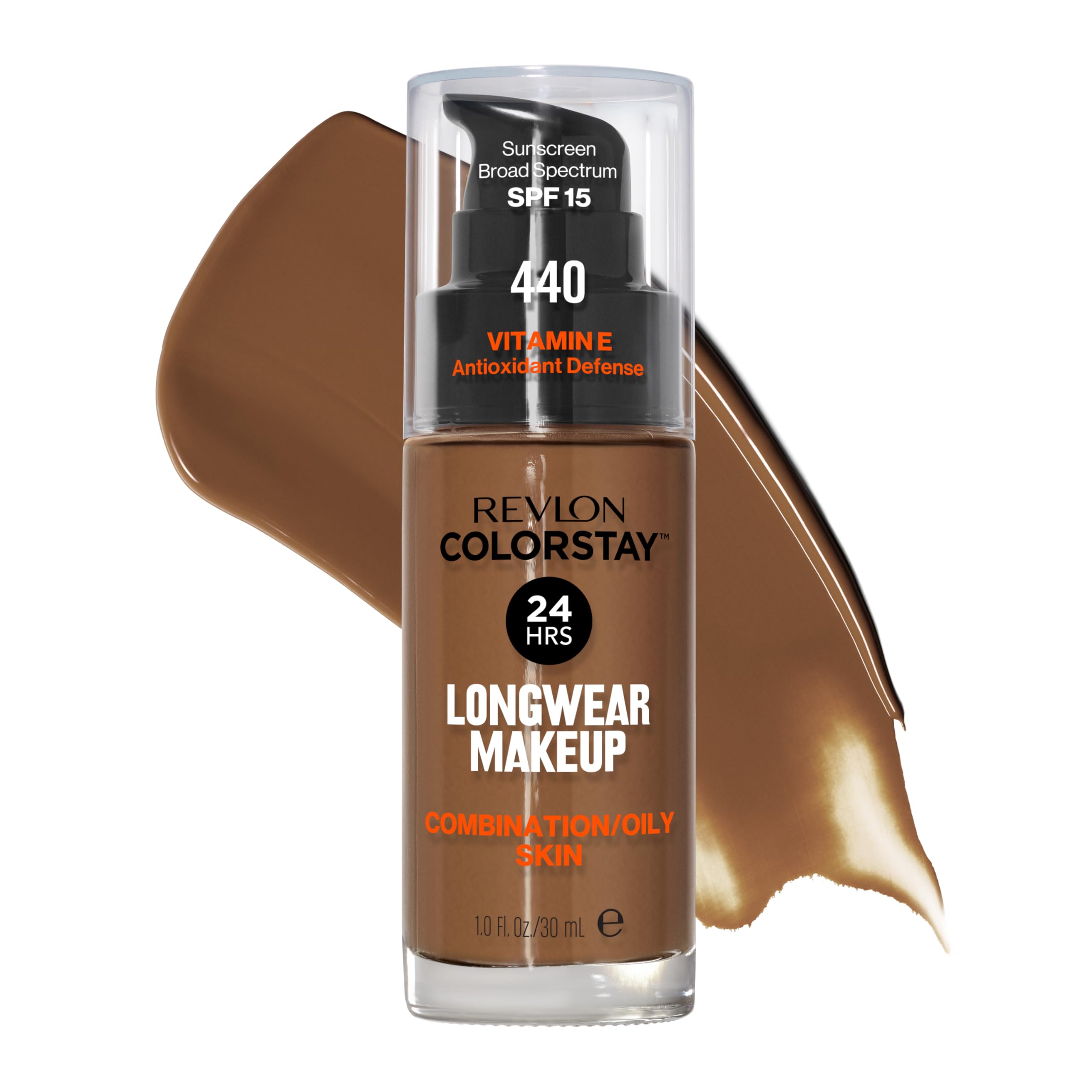 REVLON (Mahogany) - ColorStay Liquid Foundation Makeup for Combination/Oily Skin SPF 15, Longwear Medium-Full Coverage with Matte Finish, Mahogany (440), 30ml