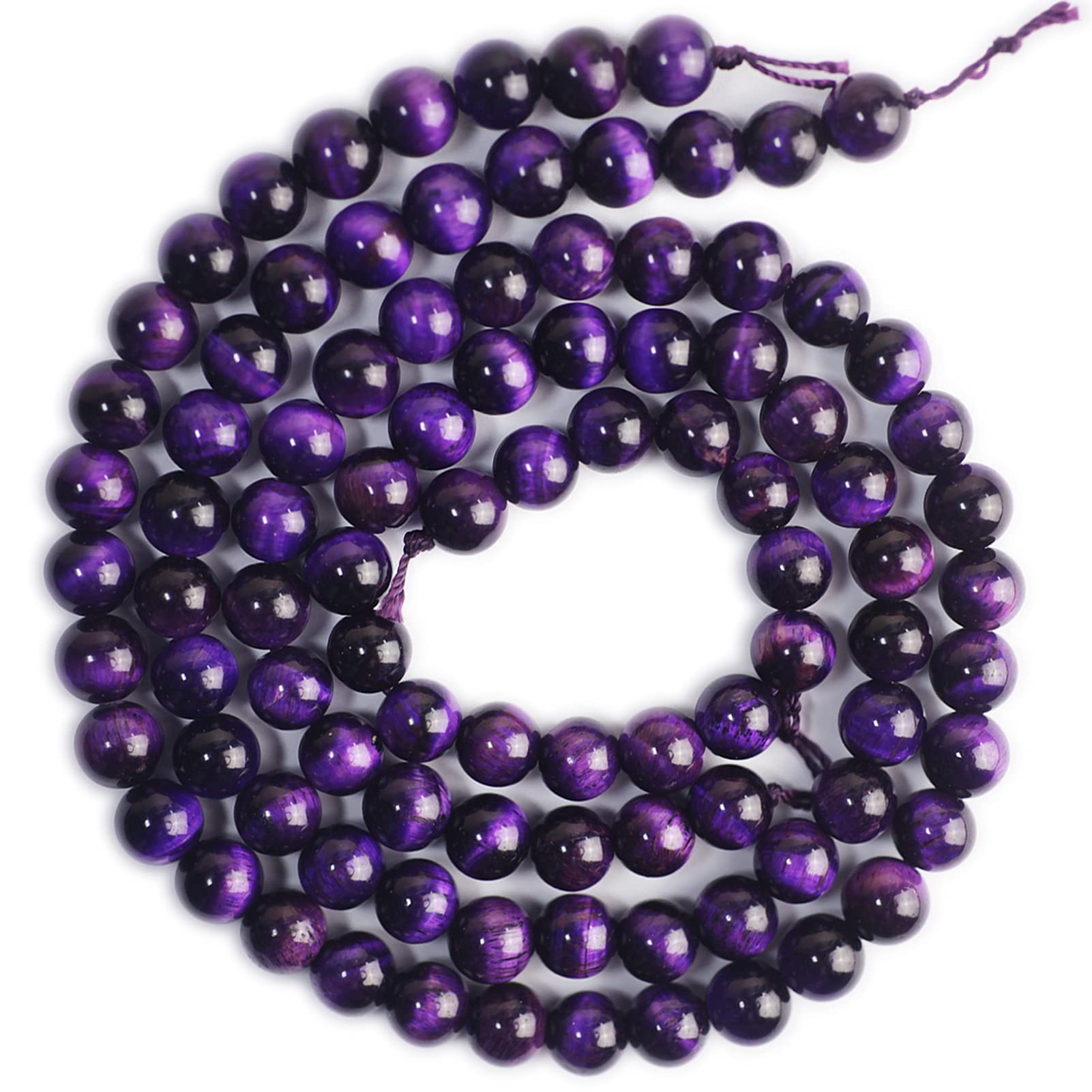 FONSWEA 120Pcs Gemstone Round Spacer Loose Beads, 6MM Glass Stone Strand Grape Purple Tiger Eye Crystal Beads for Jewelry Making, Natural Healing Crystal Rocks for Bracelet Necklaces DIY Earrings