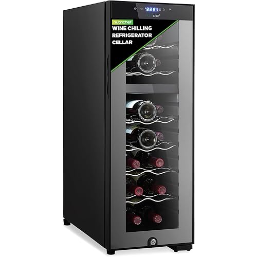 NutriChef PKCWCDS182.5 Chilling Refrigerator Cellar-Dual-Zone Wine Cooler/Chiller, Digital Touch Button Control with Air Tight Seal, Contains Placement for Standing (18 Bottle Storage Capacity), Black