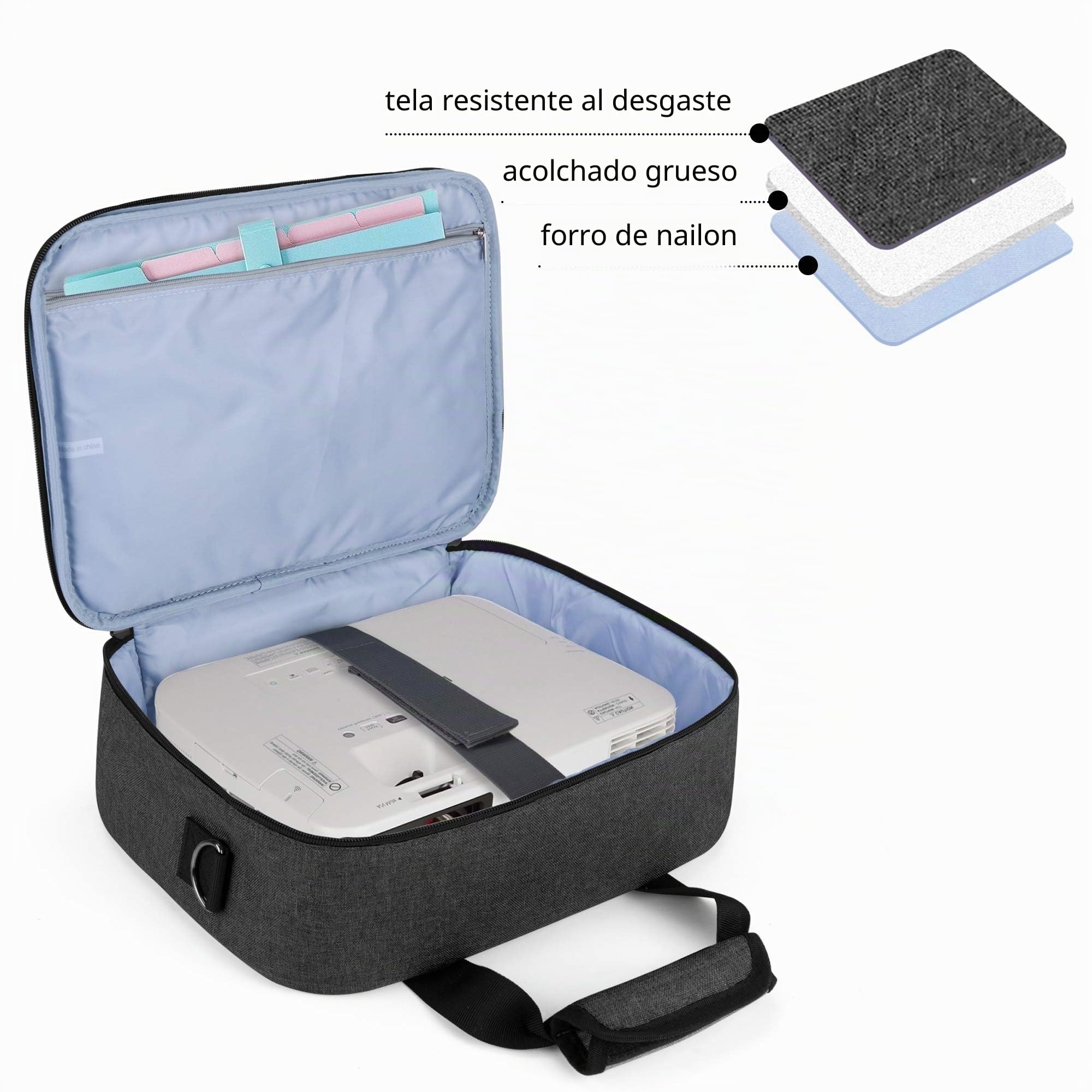 Luxja Bolsa para Proyector, Maletín para Proyectores, Bolsa de Transporte con Bolsillos para Proyector y Accesorios, 34,3 CM x 25,4 CM x 10,8 CM, Negro