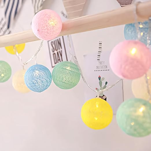 One94Store Cotton Ball String Lights 16 Led (Plug-in) Decorative Lights for Diwali,Christmas,Party&Wedding Events (Multicolor)(16 Led) 3 Meters