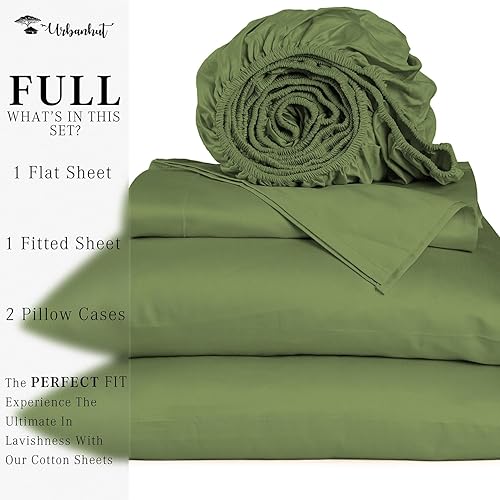 Miniatura 4 de URBANHUT Sábanas de algodón egipcio de 700 hilos tamaño matrimonial, juego de sábanas suaves y lujosas de 4 piezas para cama tamaño matrimonial,