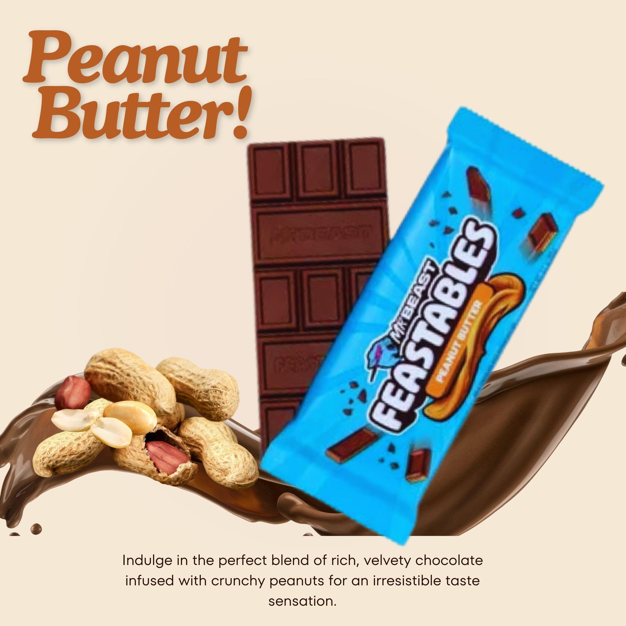 Milk Chocolate Bar Feastables Mrbeast Healthy Snack Individually Wrapped Bars for Dessert, Snacks Treats for Kids Small Gifts Presents for Women Mens Gift Set (Milk - Peanut)
