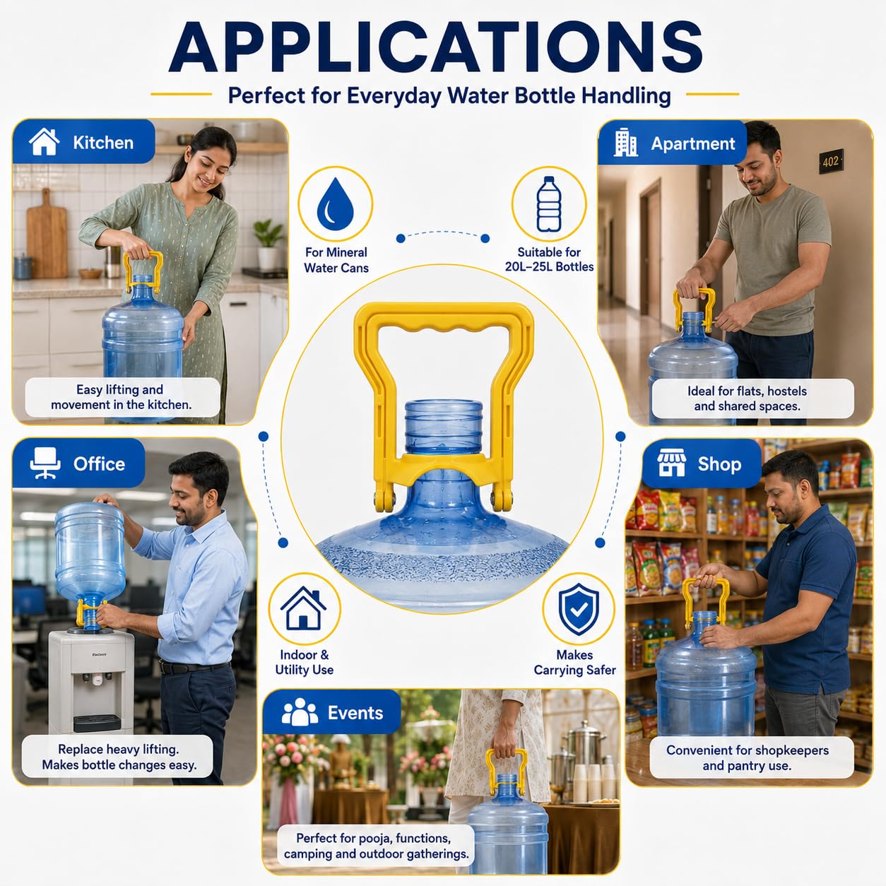 Kitchen Clean® Water Can Carry Handle | Hiqh Quality Water Dispenser Can Carry Tool | DIY Easy Lift Tool | 20L Bottle Lifter | Mineral Water Bottle Holder (Pack of 1) 2