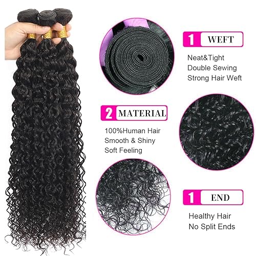 Miniatura 2 de Paquetes de cabello humano virgen brasileño 100% sin procesar con ondas profundas, paquetes de cabello humano ondulado y húmedo de 18, 20, 22