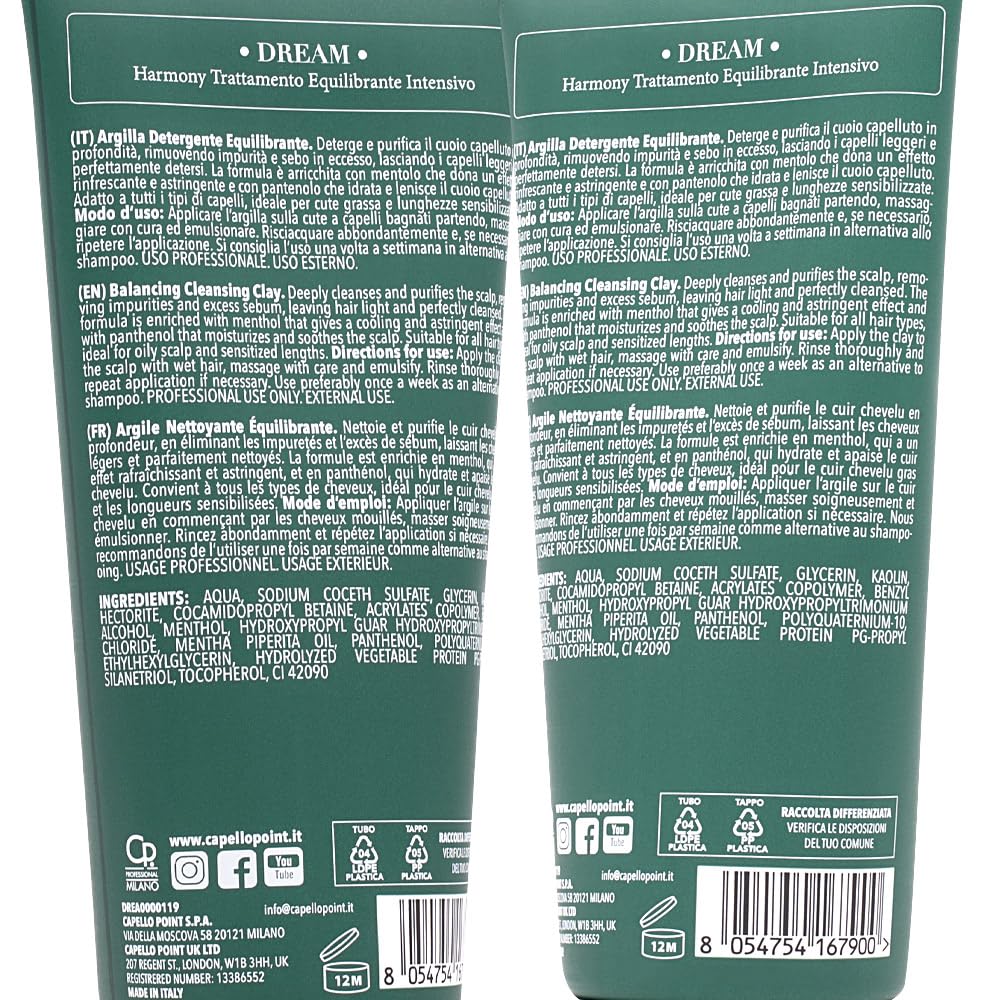 Dream Harmony Argilla Detergente Cute Grassa 200 ml – Trattamento Purificante con Mentolo e Pantenolo – Pulizia Profonda Sebo e Impurità – Effetto Rinfrescante e Lenitivo – Uso Professionale
