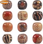 200 Pcs 10mm Printed Wooden Beads with 5mm Hole, Natural Round Wood Ball Colorful Craft Beads Barrel Wooden Bead Various Pattern Large Hole for Bracelet Beading Crafts DIY Jewelry Making Hair Decor