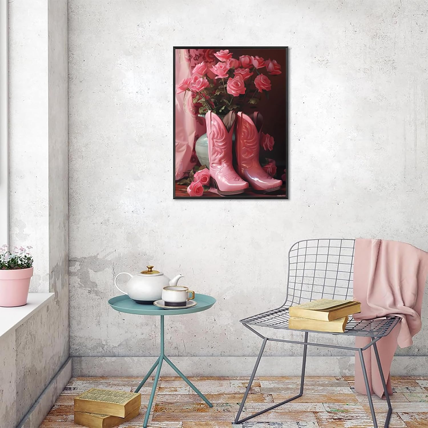 UPABLUNSO Pink Cowboy Boots and Vase Diamond Painting Kit for Adult Diamond Painting Kit for Adult Boots 5D Diamond Dots Kits Painting Crafts for Home Decor 12x16 inch