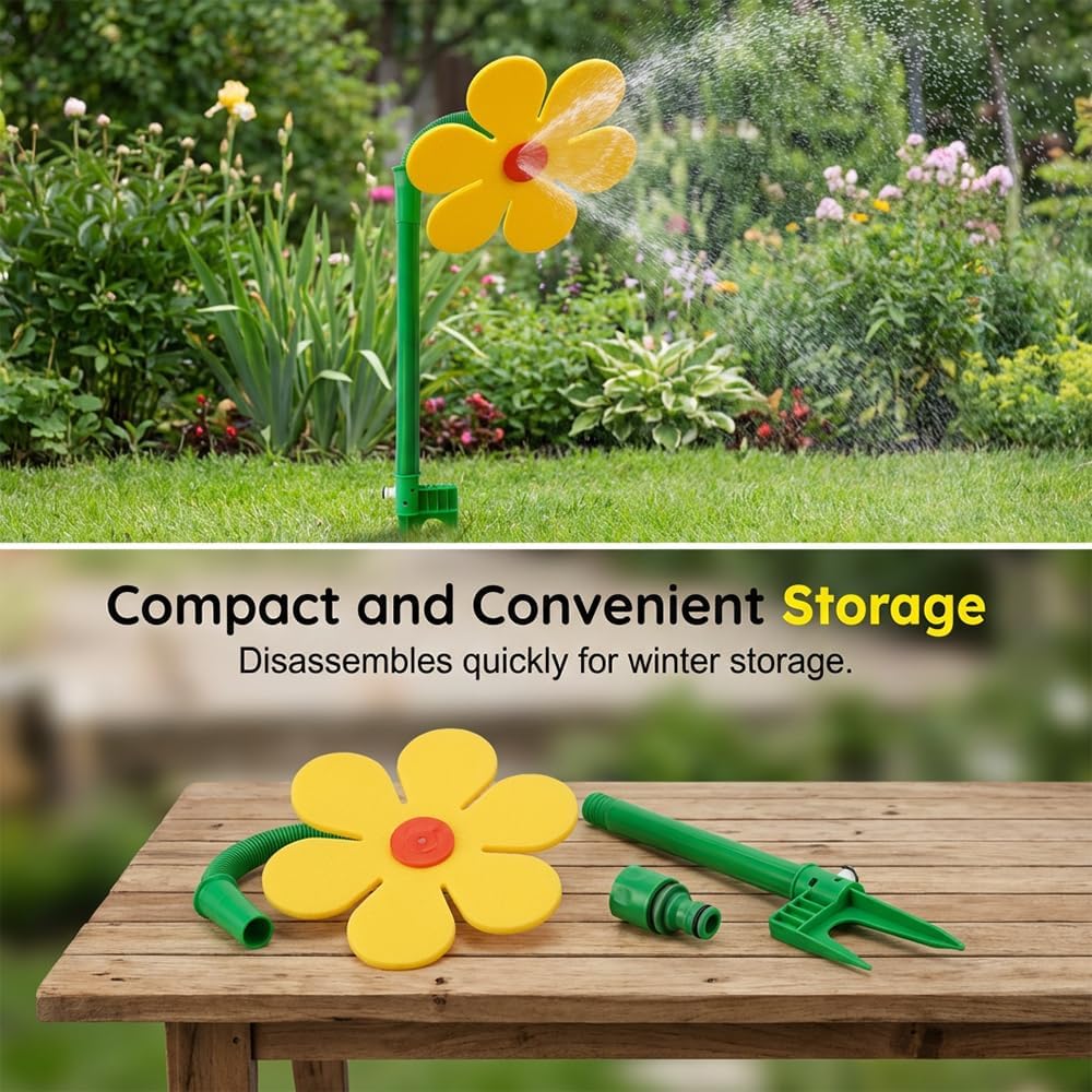 360° Rotating Dancing Flower Sprinkler, Sprinklers for Yard, Sunflower Water Sprinkler for Lawn, Yard, Garden Watering, Pet Fun, Irrigation Tool(Yellow,2)