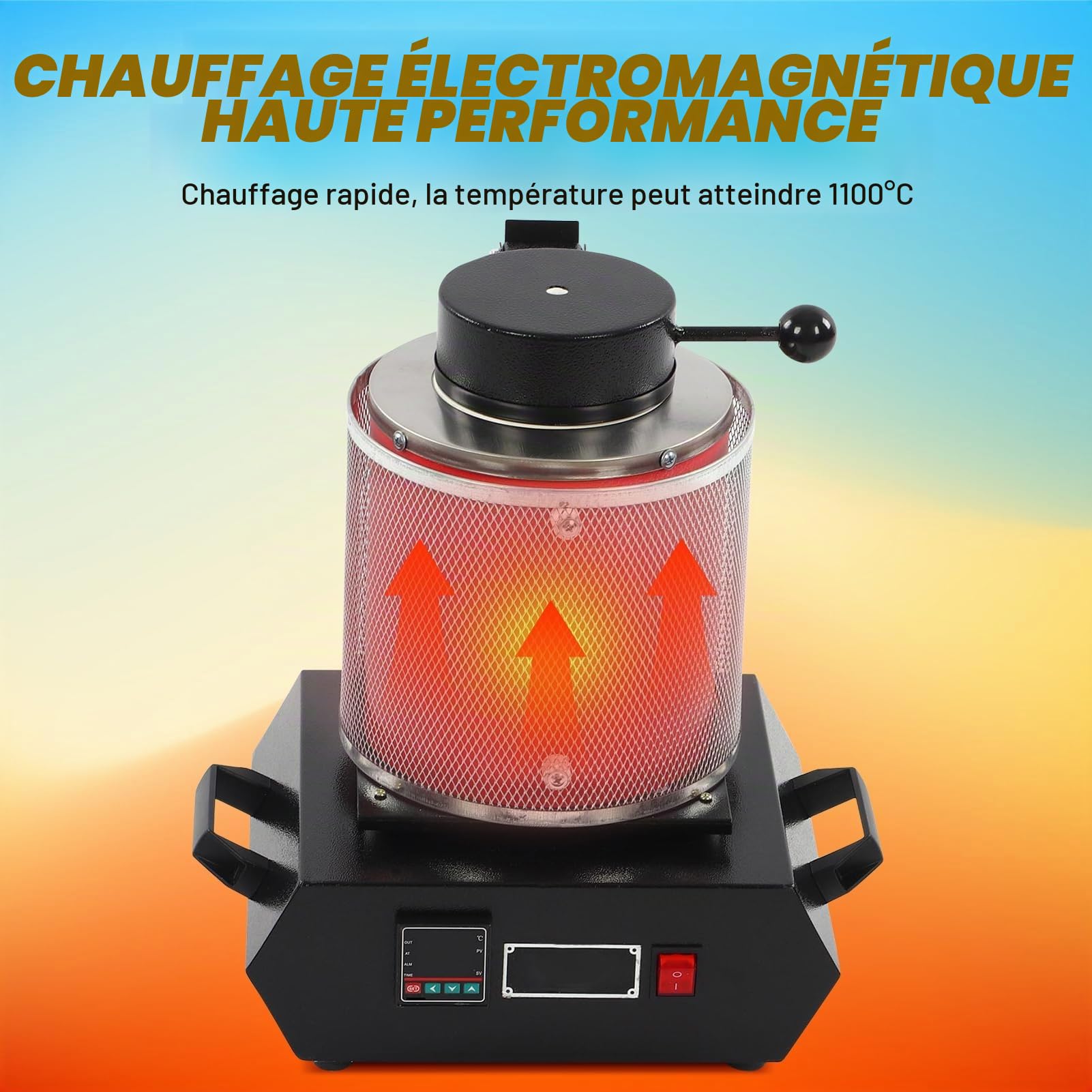 Four de Fusion D'or 3 Kg, Four de Fusion électrique Numérique, Four de Fusion Automatique avec Creuset en Graphite pour Métaux Précieux, or, Argent, Bijoux 1500-2000 W (Prise UE
