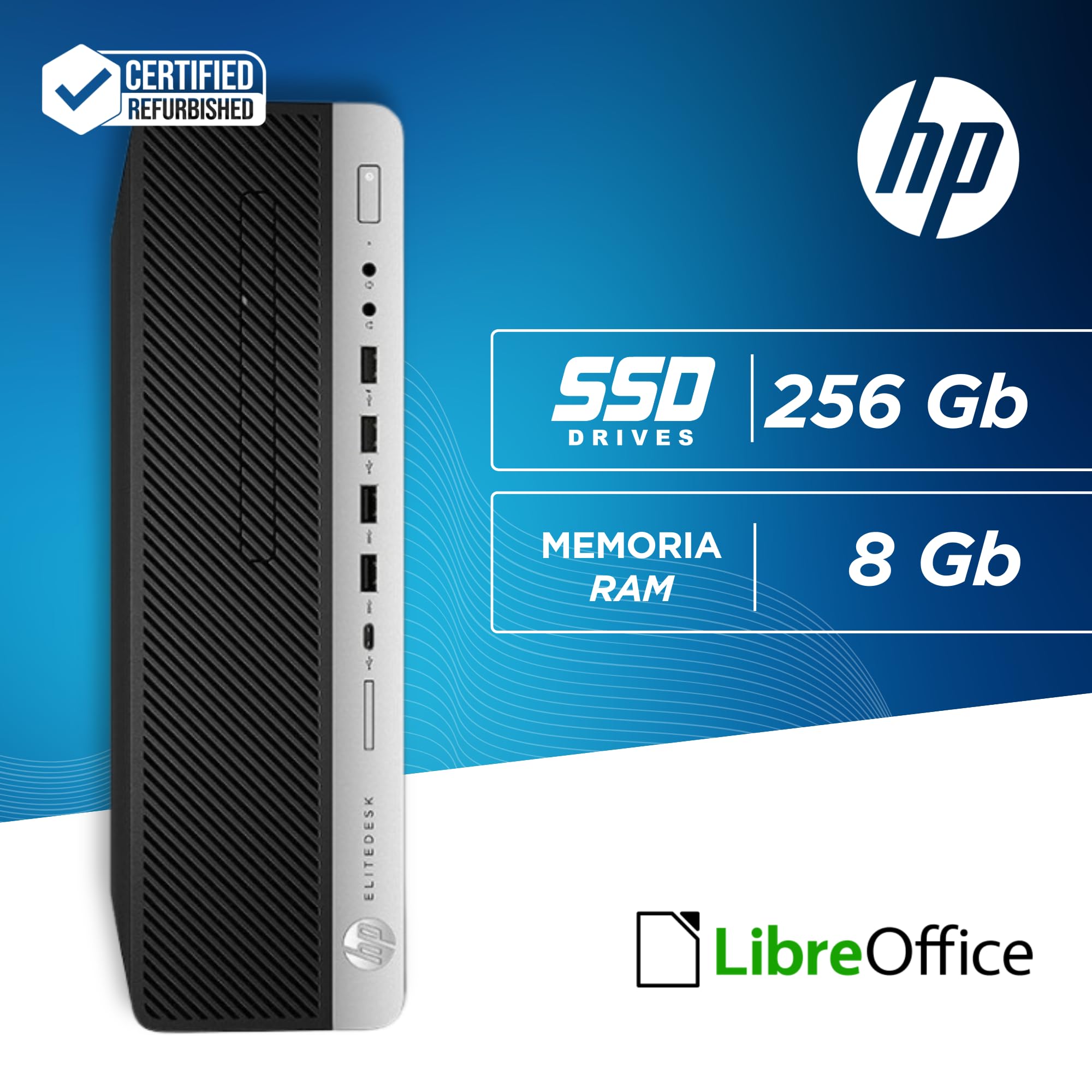 HP 600 G3 - Pc Desktop SFF Pronto All'Uso - Computer Pc Fisso Intel i5-6500 3.20 GHz - Ram 8Gb, SSD 256Gb - Wi-FI, Libre Office (Ricondizionato)