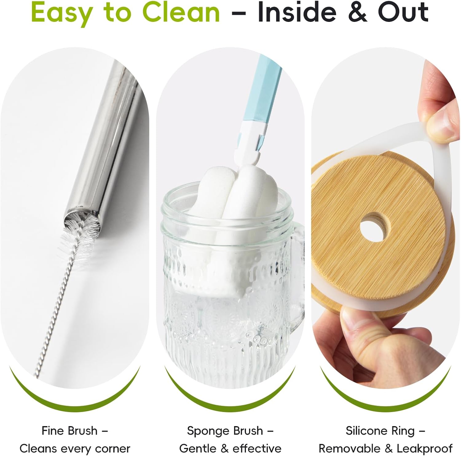 Glass Cups with Bamboo Lids and Straws, 24oz Glass Tumbler with Handle, Stainless Steel Straws & Cleaning Brushes – Boho Pattern Iced Coffee Cup for Smoothies, Tea, and Gifts, Set of 2 - Image 5