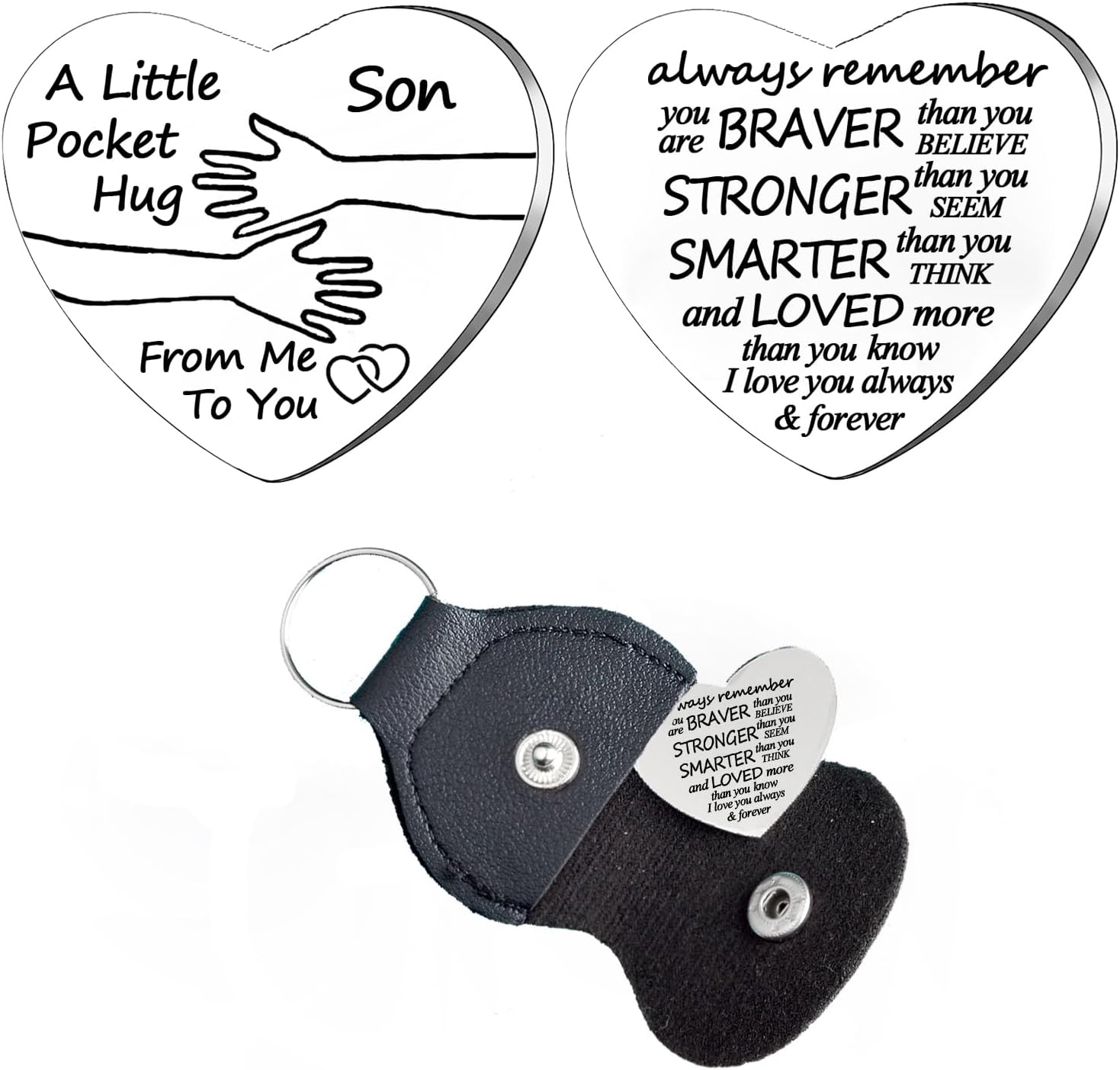 Pocket Hug Token Long Distance Gifts for Family Relationship Keepsake Keyring Double Sided Gifts with PU Leather Keychain