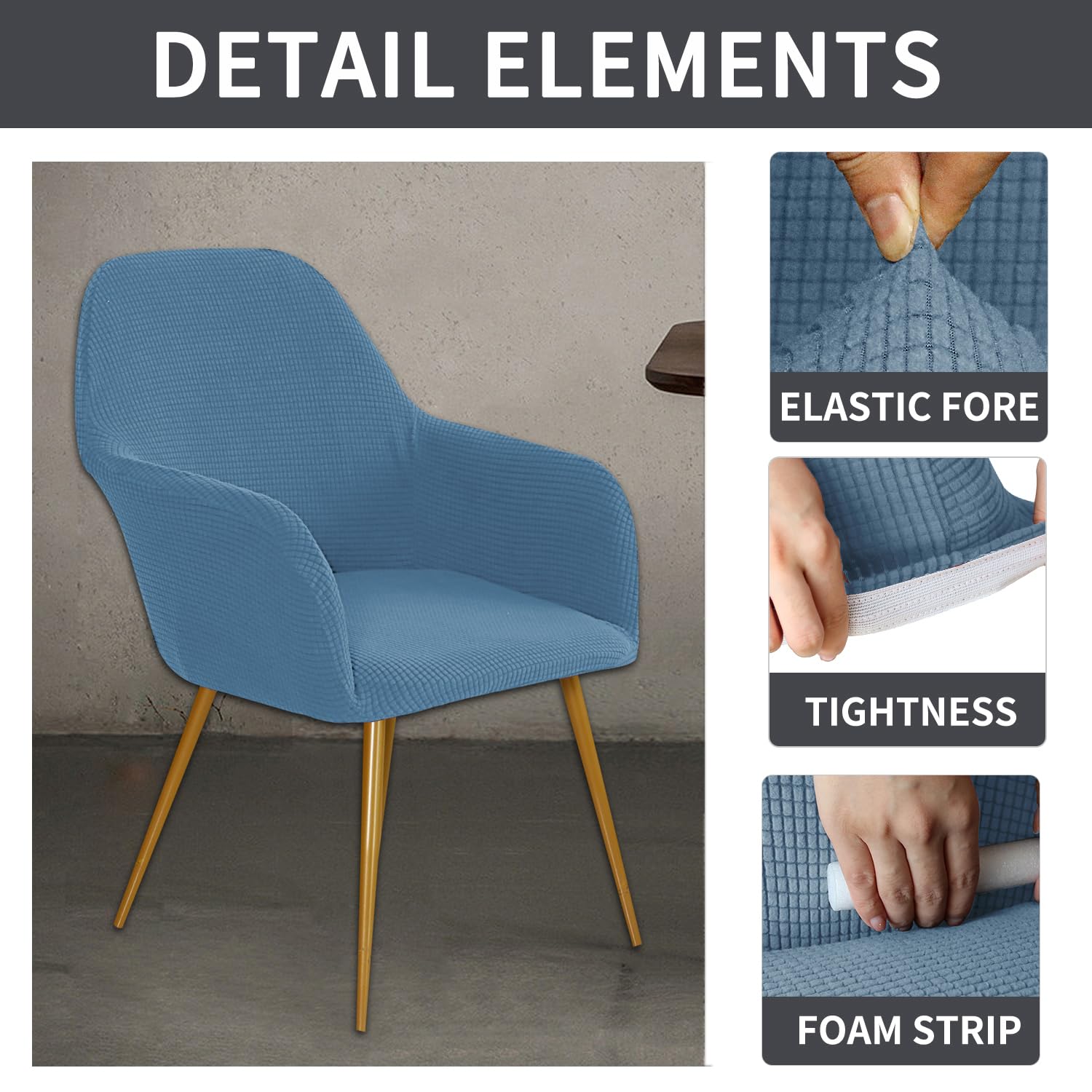 Stretch-Stuhlhussen für Esszimmer und Büro, Samt-Armlehnen, Drehstuhlhussen, 6-teiliges Set, Dus Blue, perfekt für Wohn- und Küchenmöbel