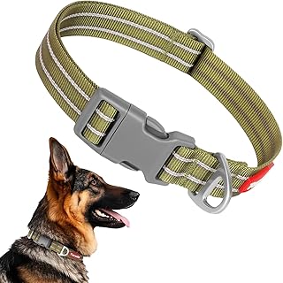 Tacwild Adjustable Reflective Dog Collar, Puppy Collar with D-Ring Buckle - Durable Safety Nylon Dog Collars for Large Dog...