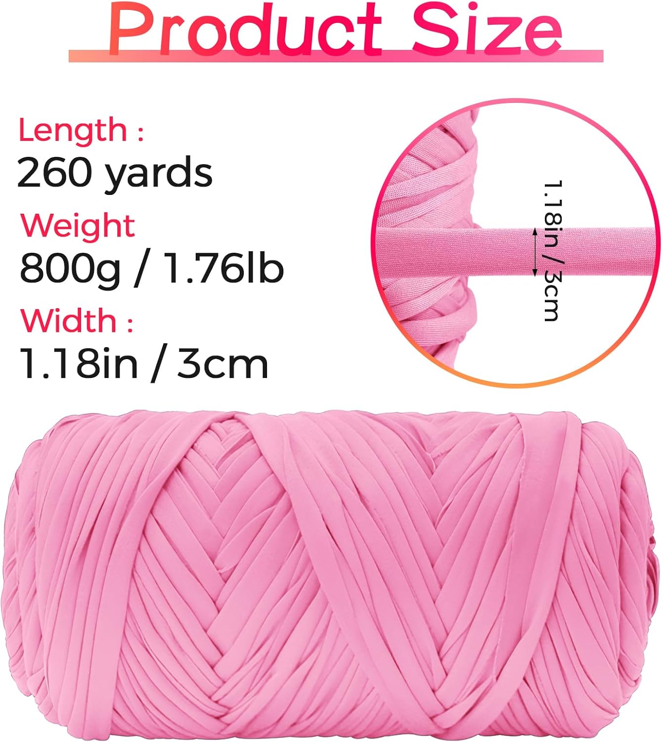 T Shirt Yarn 260 Yards Beginner Crochet Tshirt Yarn 800g Elastic Fabric Thick T-Shirt Yarns for Crocheting, Knitting Bags, Baskets, Rugs, Coasters, DIY Craft, Home Decor (Light Pink)