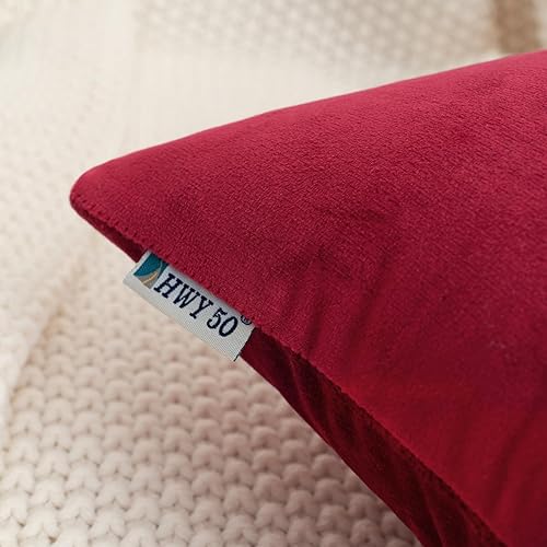 Miniatura 4 de HWY 50 fundas de cojín de terciopelo rojo burdeos 16x16 pulgadas, paquete de 2, fundas de cojín decorativas, suaves, sólidas y lujosas para sofá,