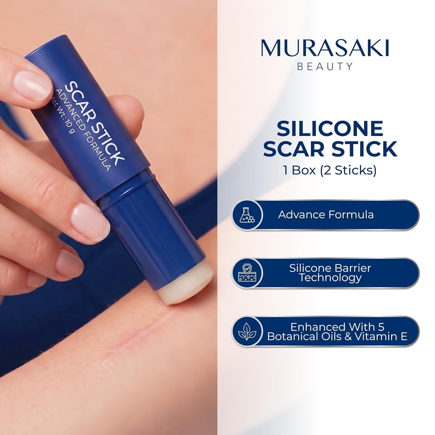 Advanced Silicone Scar Stick - Scar Care for Surgical Scars, C-Section, Burns, Stretch Marks & Acne Marks with Silicone, Vitamin E & Botanical Oils 10g x 2 Sticks