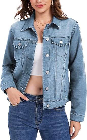 J.Corrine Womens Denim Jacket Long Sleeves Button Down Shacket Jacket Jean Coat with Pockets