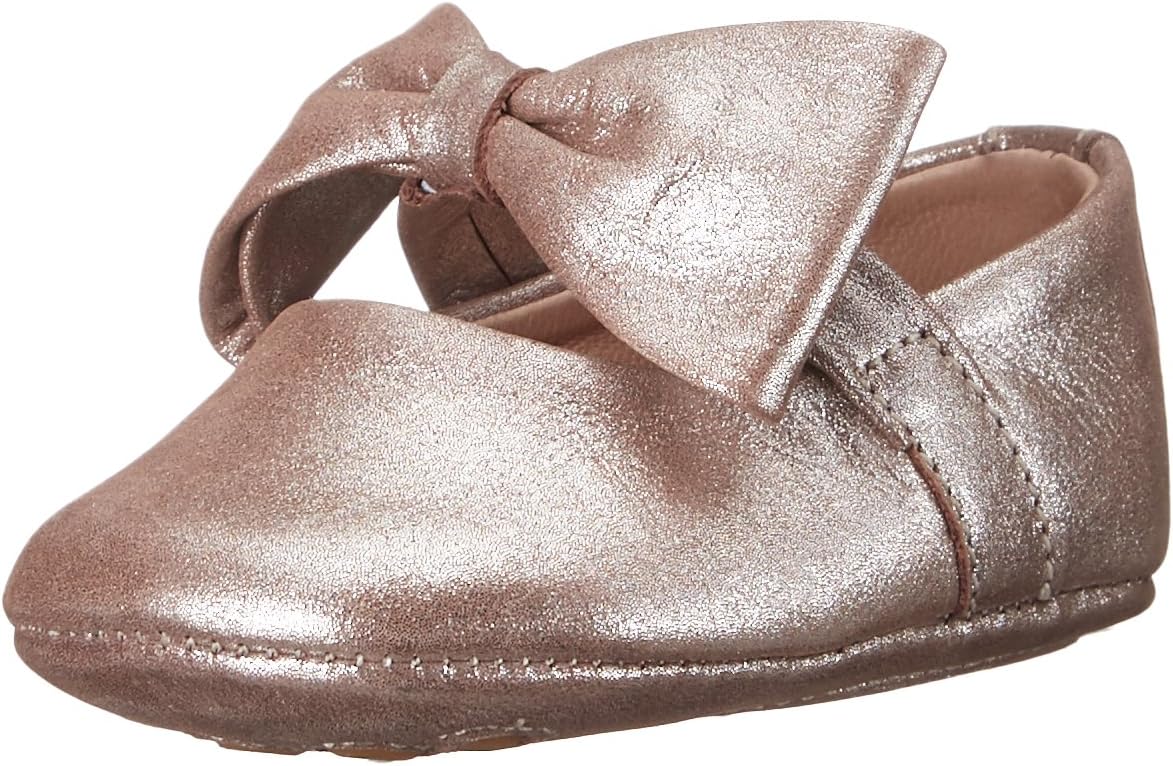 Elephantito Girls' Baby Ballerina with Bow Crib Shoe, Suede Blush, 4 M US Toddler