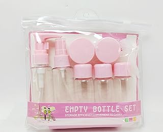 مجموعة زجاجات فارغة لوازم الاستحمام للسفر ومستحضرات التجميل مع حقيبة أدوات تجميل شفافة ومضخة ومضخة وماصة وحاسائلة، لون بيتك من لنا ستور