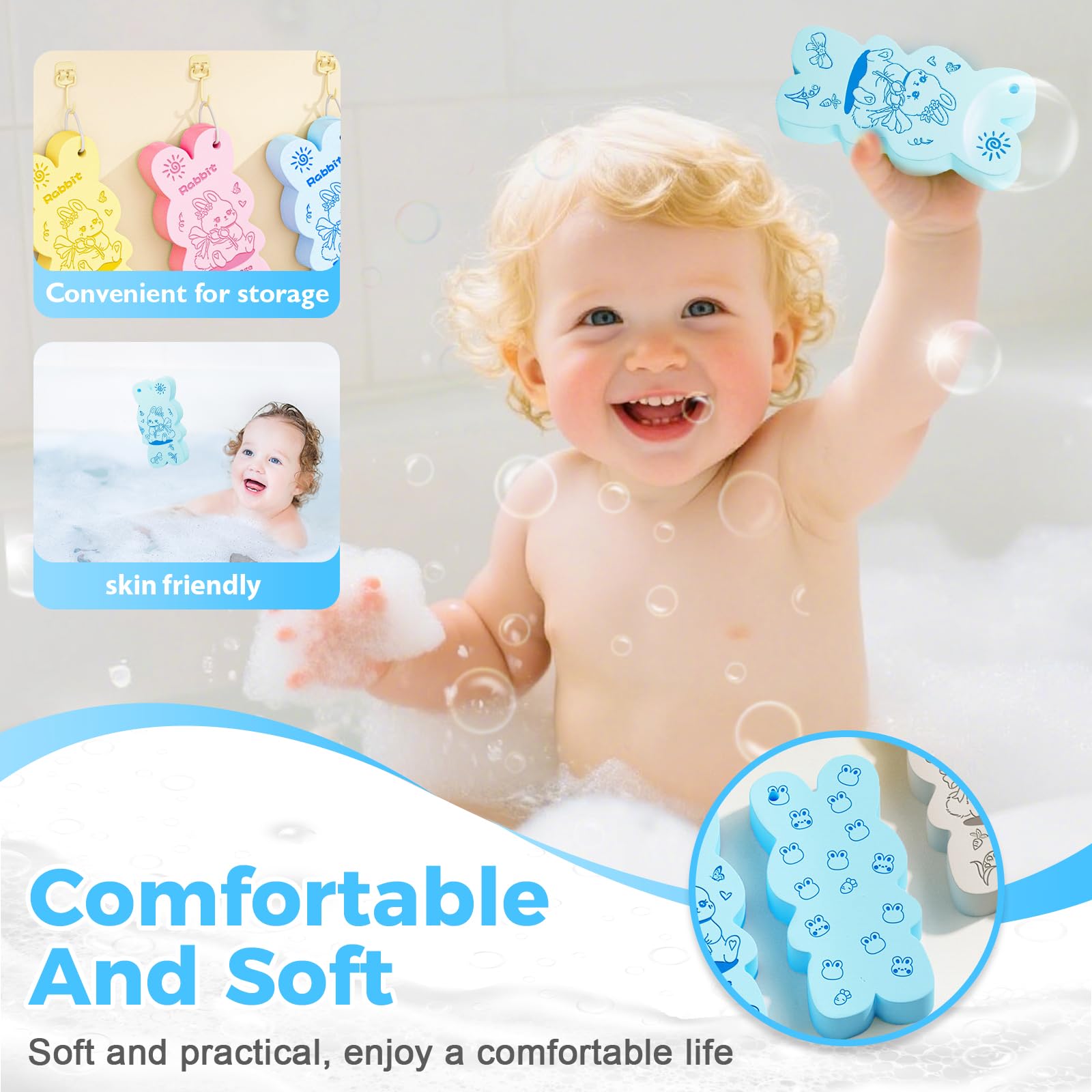 3 esponjas de baño exfoliantes mágicas, exfoliantes mágicos, esponjas de baño exfoliantes súper suaves para ducha, mujeres y hombres, removedor de piel muerta para adultos y niños (6 piezas)