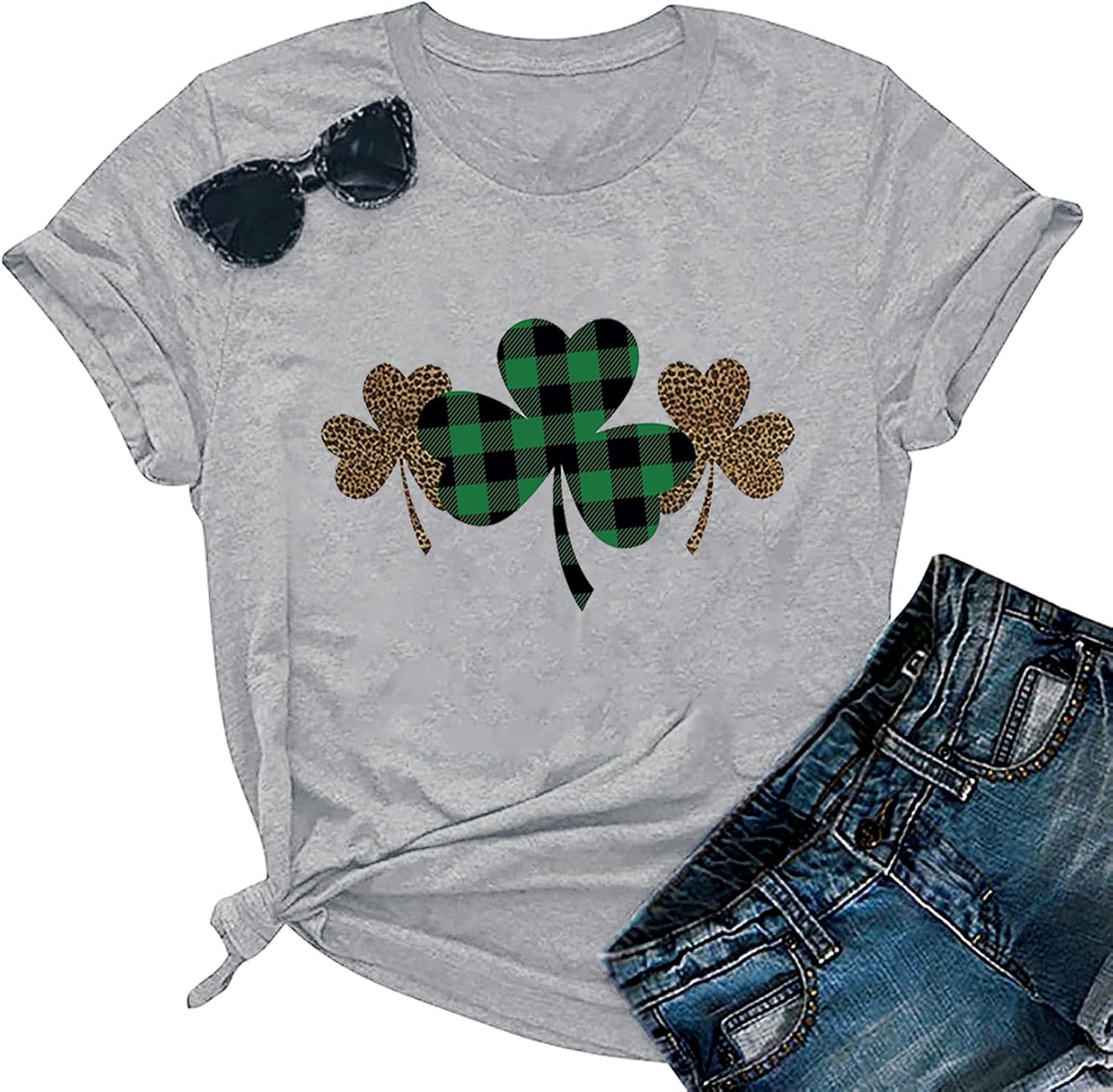 St Patrick's Day Shirt Women Love Heart Graphic Lucky Irish Clover Four Leaf Shamrock Carnival Short Sleeve Tee Tops - Image 3