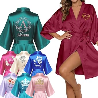 Personalized Robes for Women - Custom Name Bridesmaid Satin Robe, Silky Soft for Wedding, Birthday Gifts
