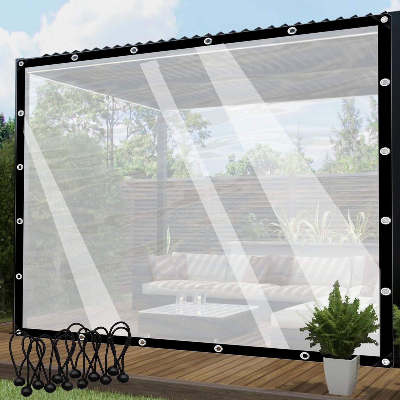 Bâche transparente pour pergola rideaux extérieurs étanches de patio avec œillets
