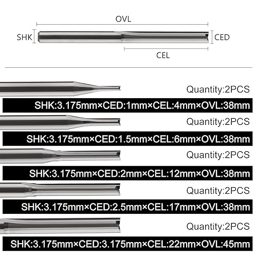 Miniatura 6 de HOZLY Juego de brocas rectas de 1/8 pulgadas (CED 0.039 in 0.059 in 0.079 in 0.098 in 0.125 in) Fresa 2 flautas de corte CNC de doble filo de acero