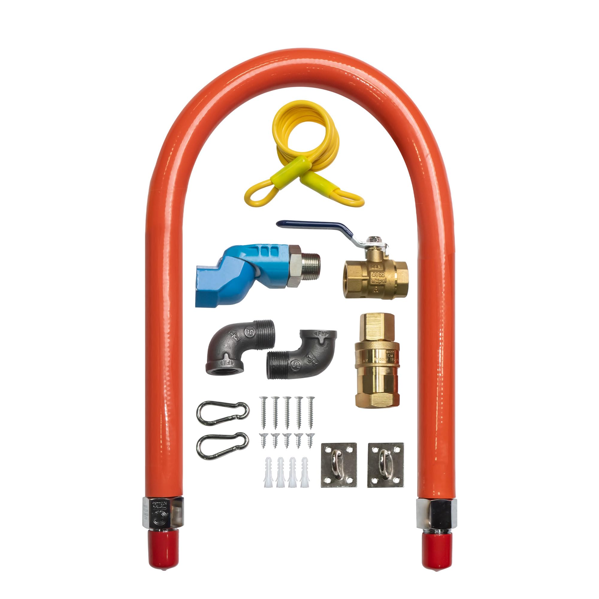 1675kit48 Sicherheitssystem-Set mit 2 Ellbogen, 1,9 cm NPT-Schnelltrennung, 121,9 cm Gasleitungsschlauch für Küchenausrüstung, Vollport-Gasventil, Rückhaltegerät und 1,9 cm Drehanschluss