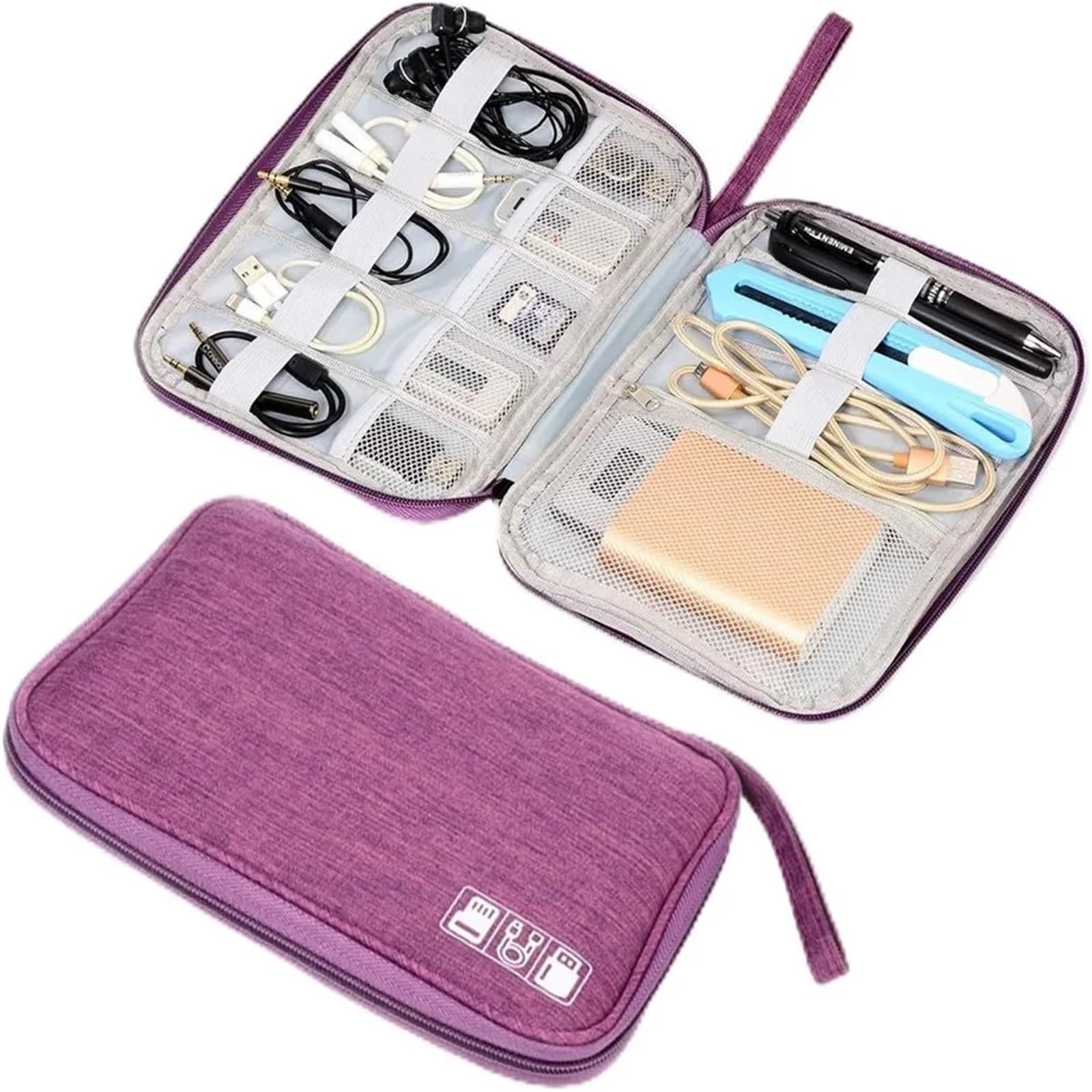 Torba na akcesoria elektroniczne, 2 szt. Etui do przenoszenia elektroniki Podróżne uniwersalne akcesoria przechowywania kabli(Purple)
