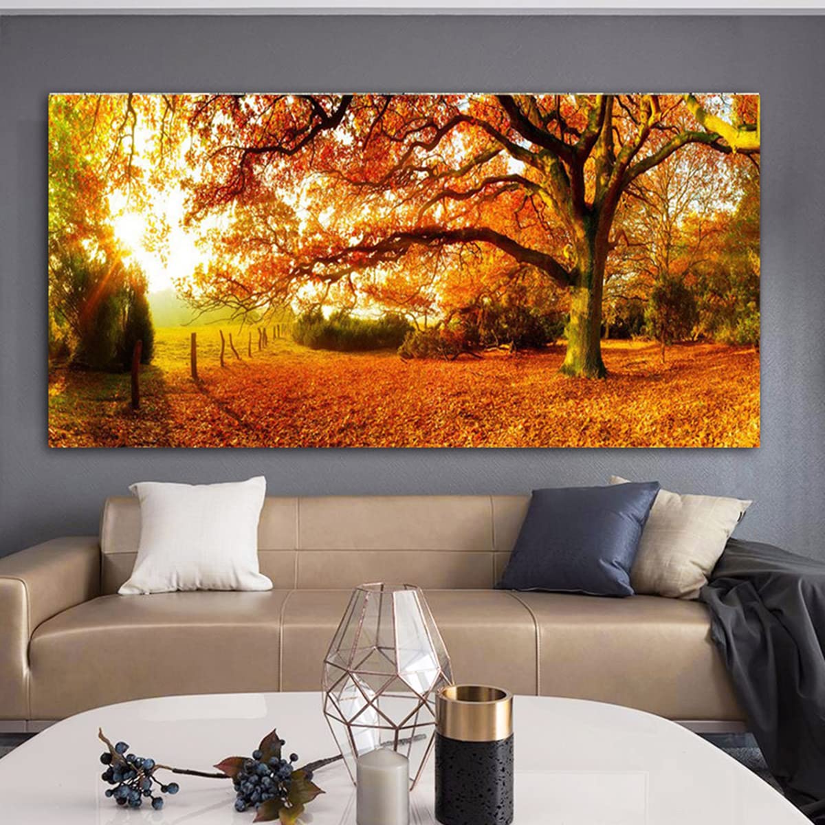 Instarry DIY 5D Broderie Diamant Kit Complet Grand Format Paysage d'Automne Decoration Murale 120x60 cm