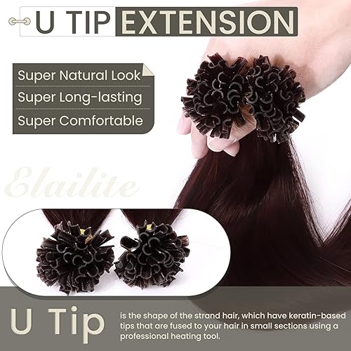 Miniatura 8 de Elailite Extensiones de cabello humano con punta en U V3.0, cabello real unido con queratina, 16 pulgadas, pegamento de fusión de calor, 100% sin