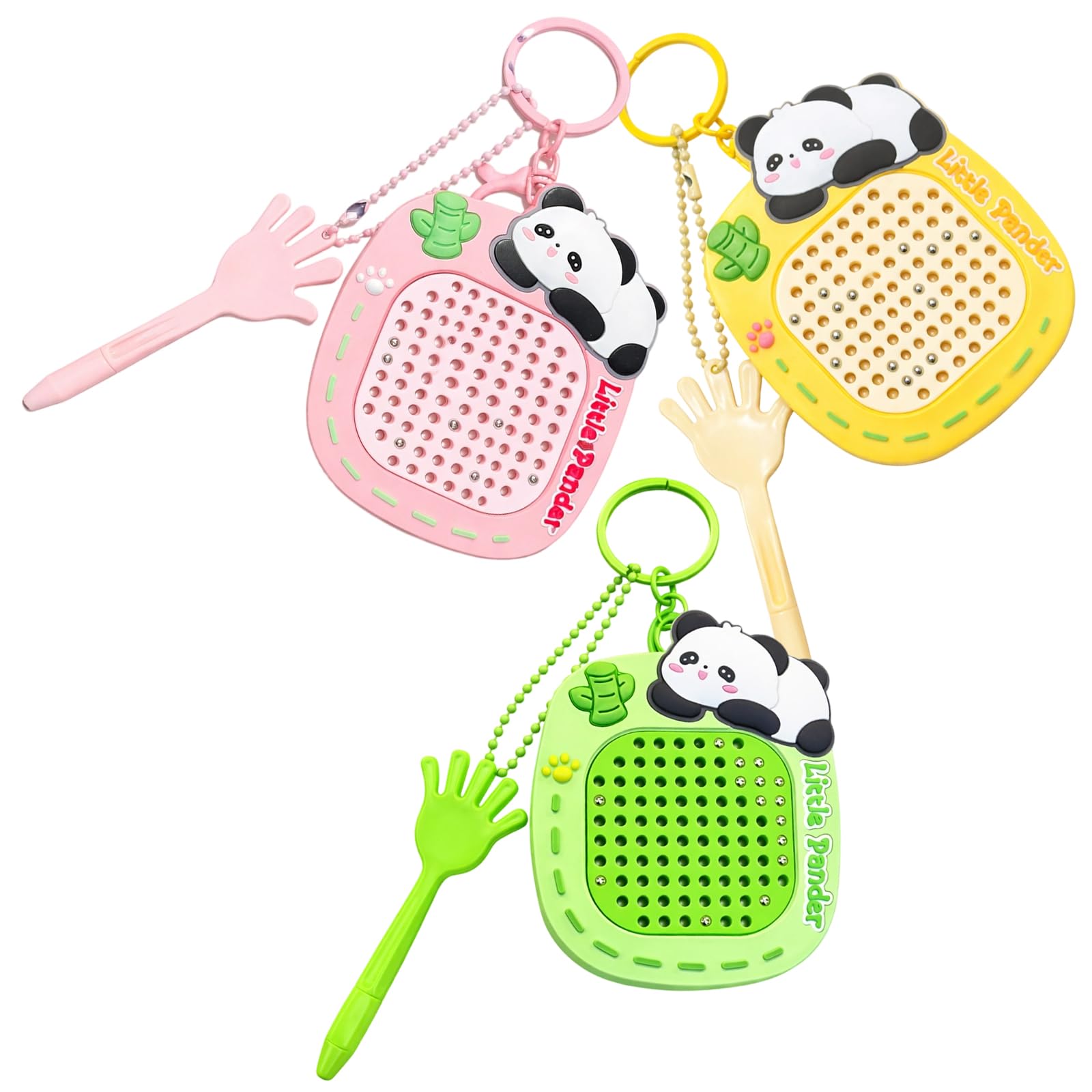 DNTHYRIN 3PCS Panda Suction Drawing Board Maze Set, Portable Keyring Board Fidget with Key Fidget Style, Beads Design, Inspired Keychain in Green, Yellow, Pink