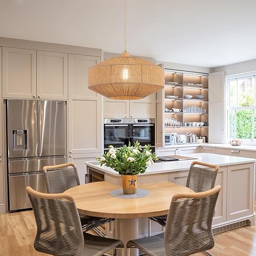 Miniatura 3 de Lámpara colgante tejida de color negro bohemio y moderno, con una sola luz, ajustable, rústica, cuerda de cáñamo, iluminación colgante para cocina,