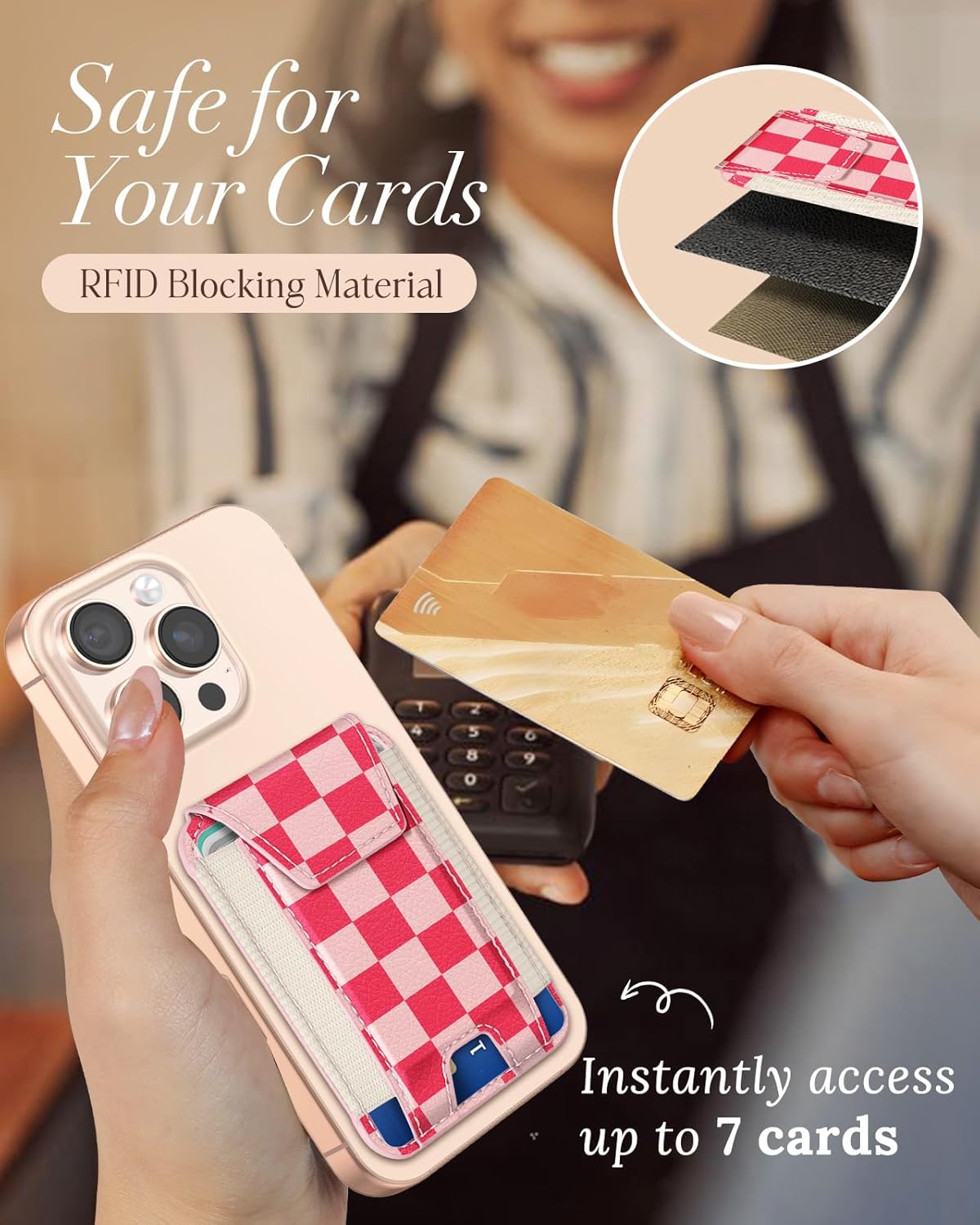 Shorogyt Compatible with Magsafe Wallet for Women - Phone Wallets for Magnetic Card Holder Mag Rfid Grid for iPhone 17/16/15/14/13/12 Series Cute with Elastic and Flap Cover, Fit 7 Cards - Image 4