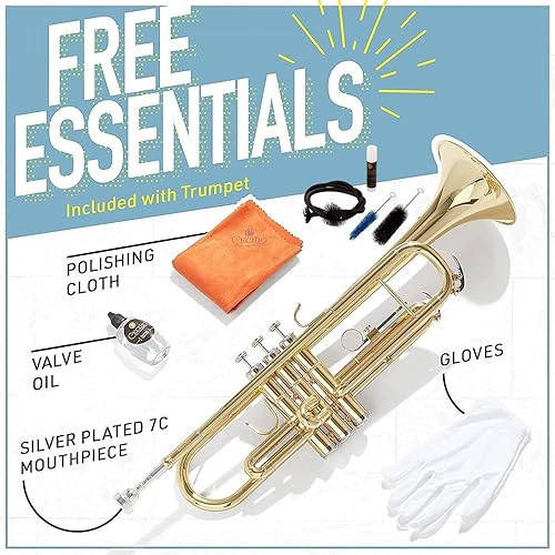 Miniatura 6 de Mendini By Cecilio - Trompeta Bb, para principiantes o estudiantes avanzados, con estuche, paño, aceite y guantes, instrumento musical de latón para