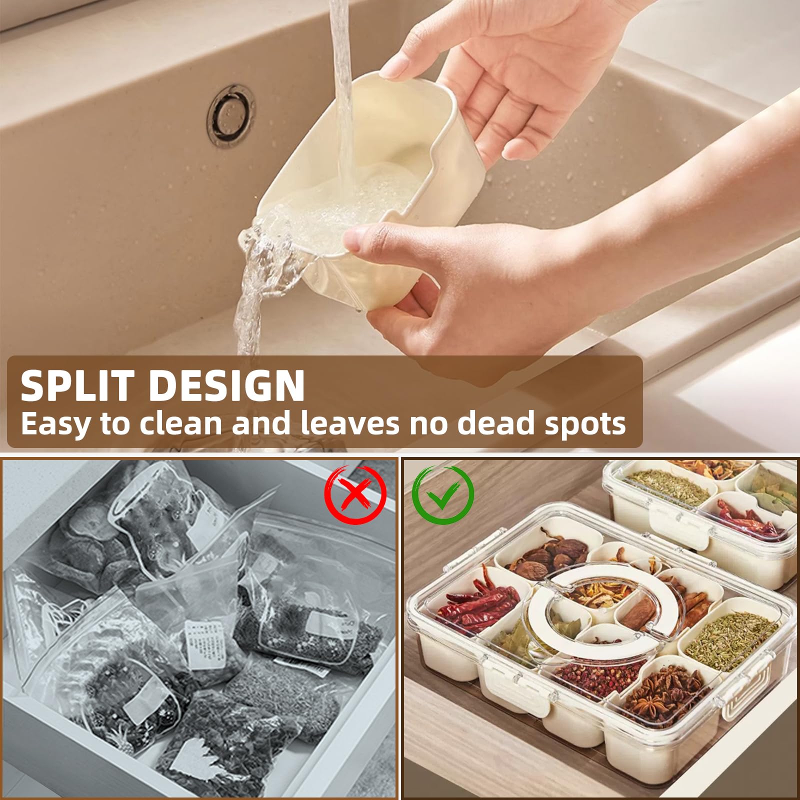 AIWMQYYF Snackbox Organizer 8-fach - Transparente Aufbewahrungsbox Für Gewürze & Snacks